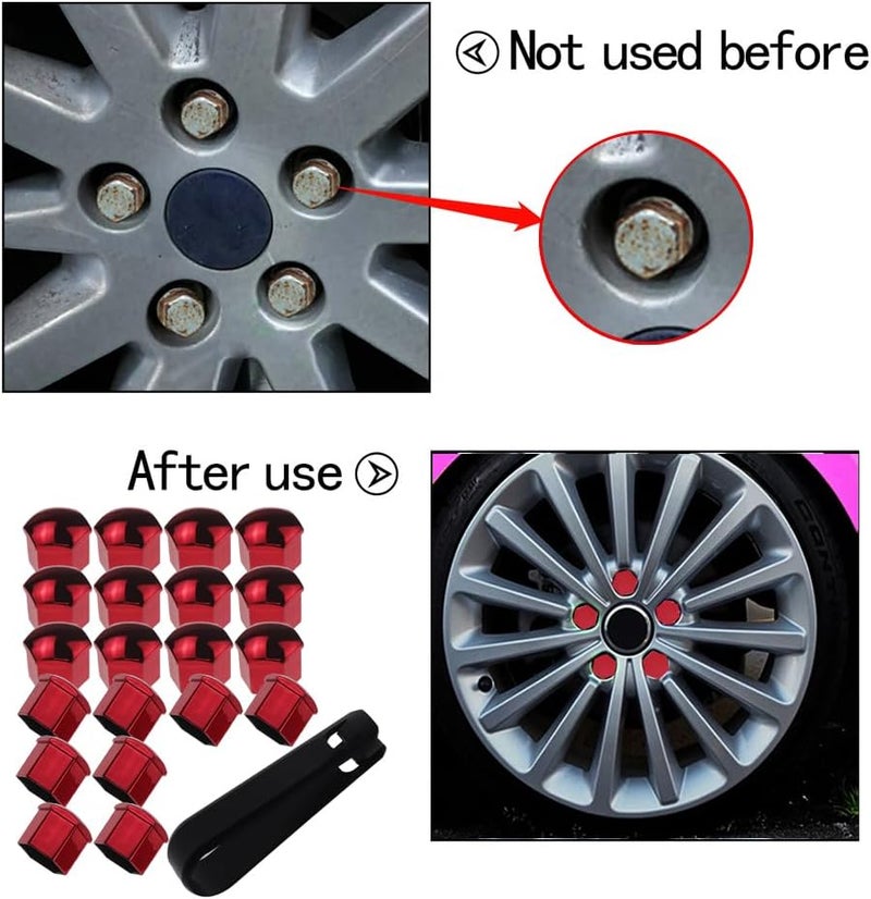 Nihfien 20 Pcs Wheel Lug Nut Covers Bolt Caps,21mm Universal Anti-Rust Car Tire Nut Caps Bolt Cover,Hexagonal Plastic Tire Bolt with Removal Tool (Red) - Image 5